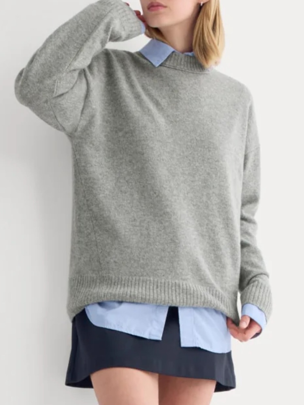 NWT Everlane Cashmere Light Heather Gray Ribbed Boyfriend Crewneck Sweater